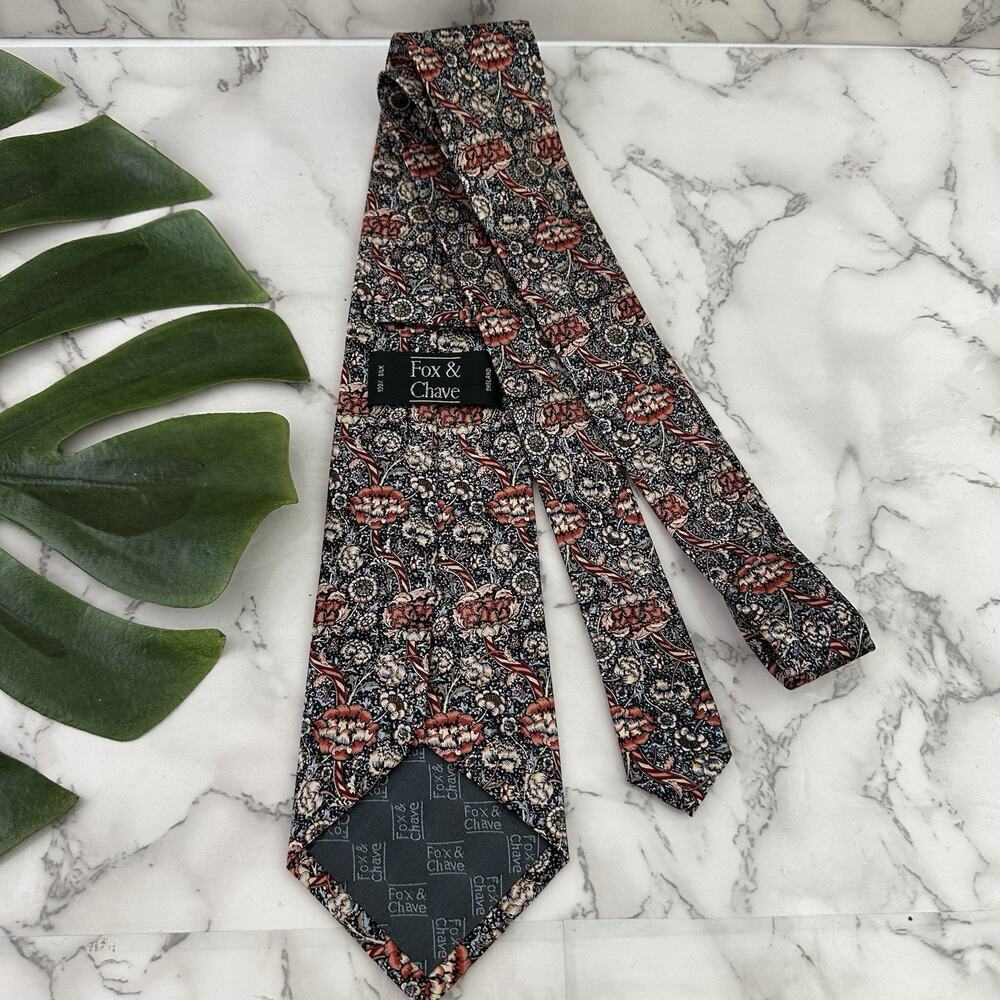 Fox & Chave Mens Silk Neck Tie Pink Tan Paisley Floral England Wide - Picture 4 of 5